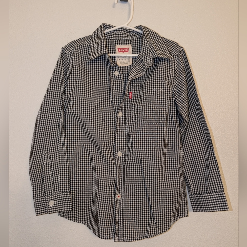 Levi's Black and White Checkered Button Down Shirt Boys Size 6